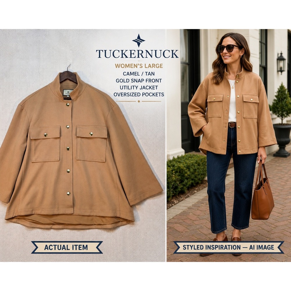 Tuckernut Marant Jacket Camel Tan Gold Hardware Shacket Coat Large Lined Preppy
